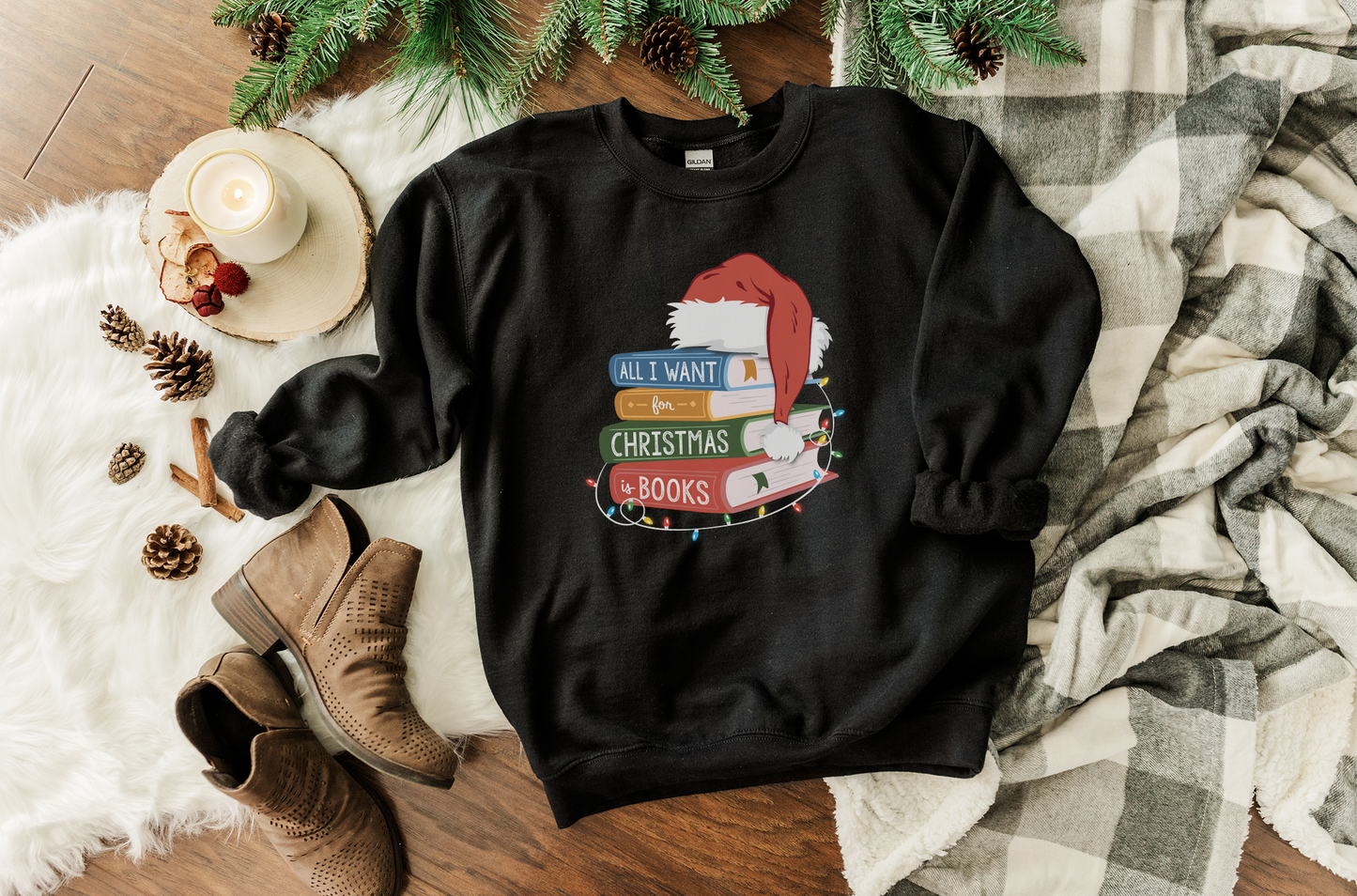 all i want for christmas is books (book stack) sweatshirt