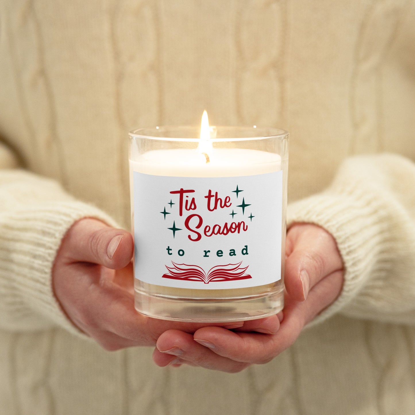 tis the season to read glass jar soy wax candle