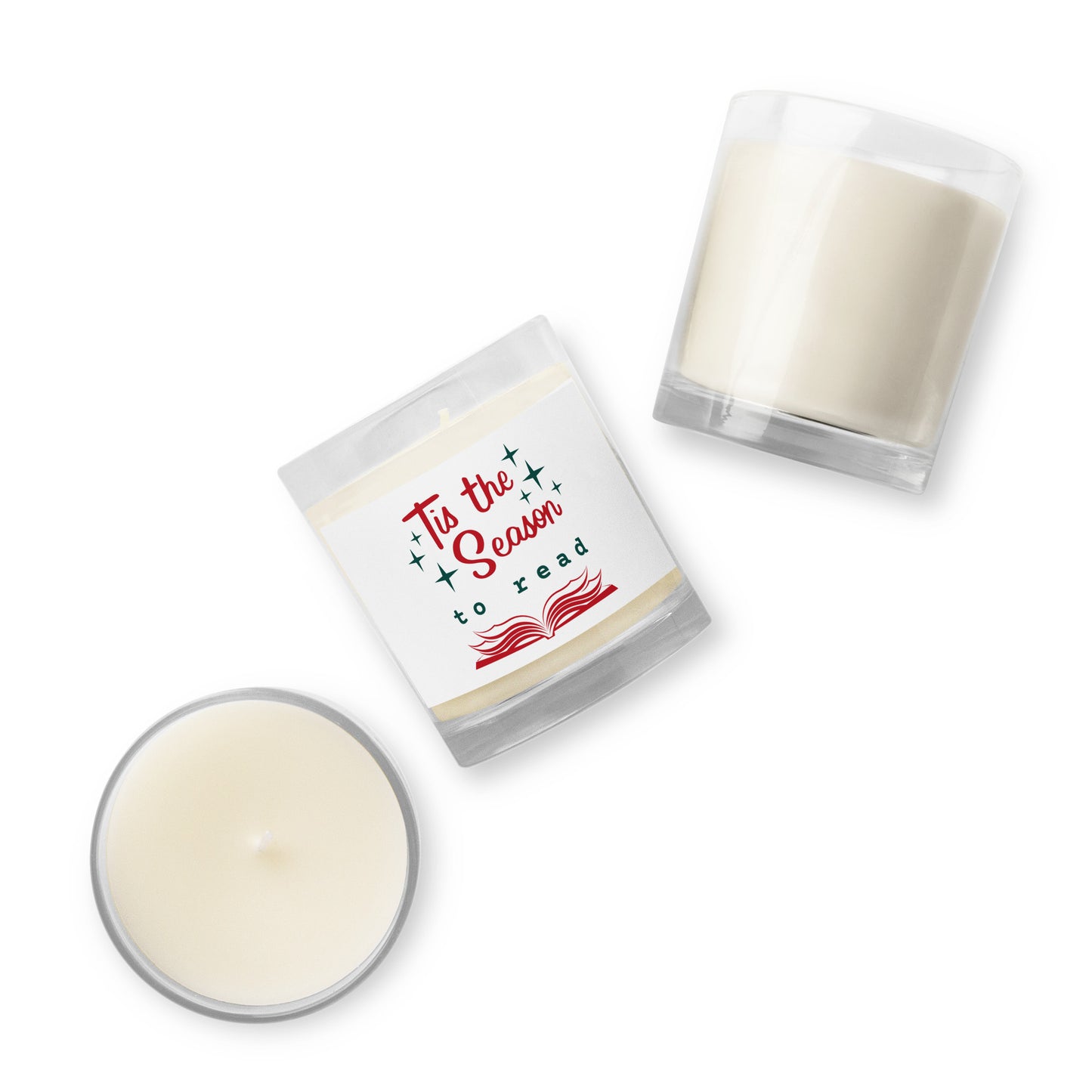 tis the season to read glass jar soy wax candle