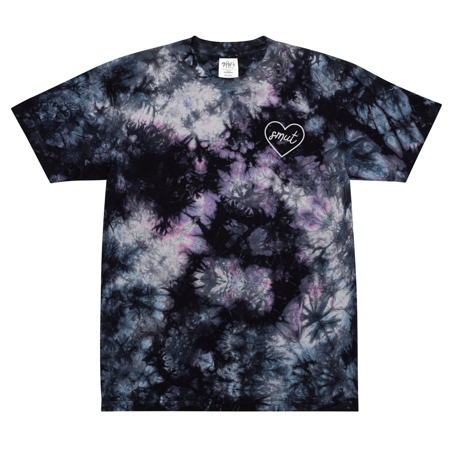 smut heart embroidered oversized tie-dye t-shirt