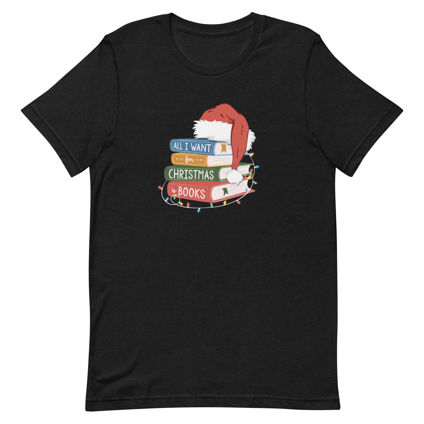 all i want for christmas is books (book stack) t-shirt
